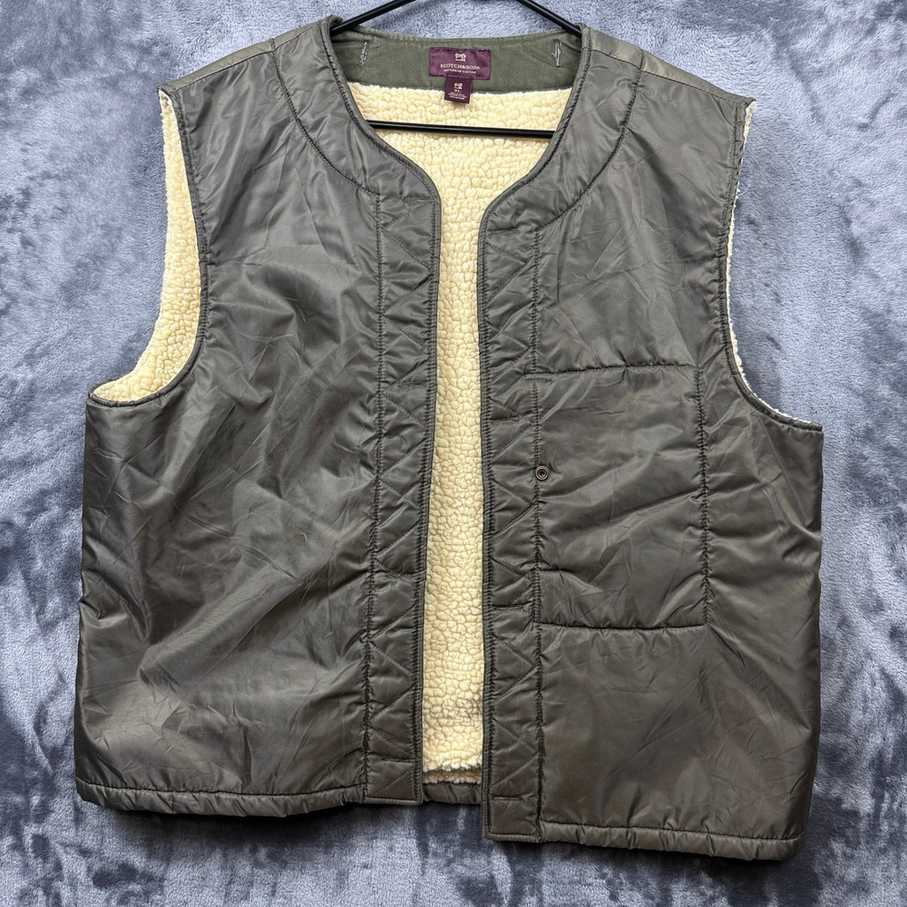 Scotch & Soda Vest Mens XL Green Sherpa Lined Nylon Aviation Quilted Puffer